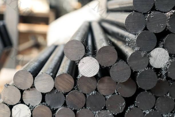 Steel bar cutting. Steel bar cut on a band saw for industrial use
